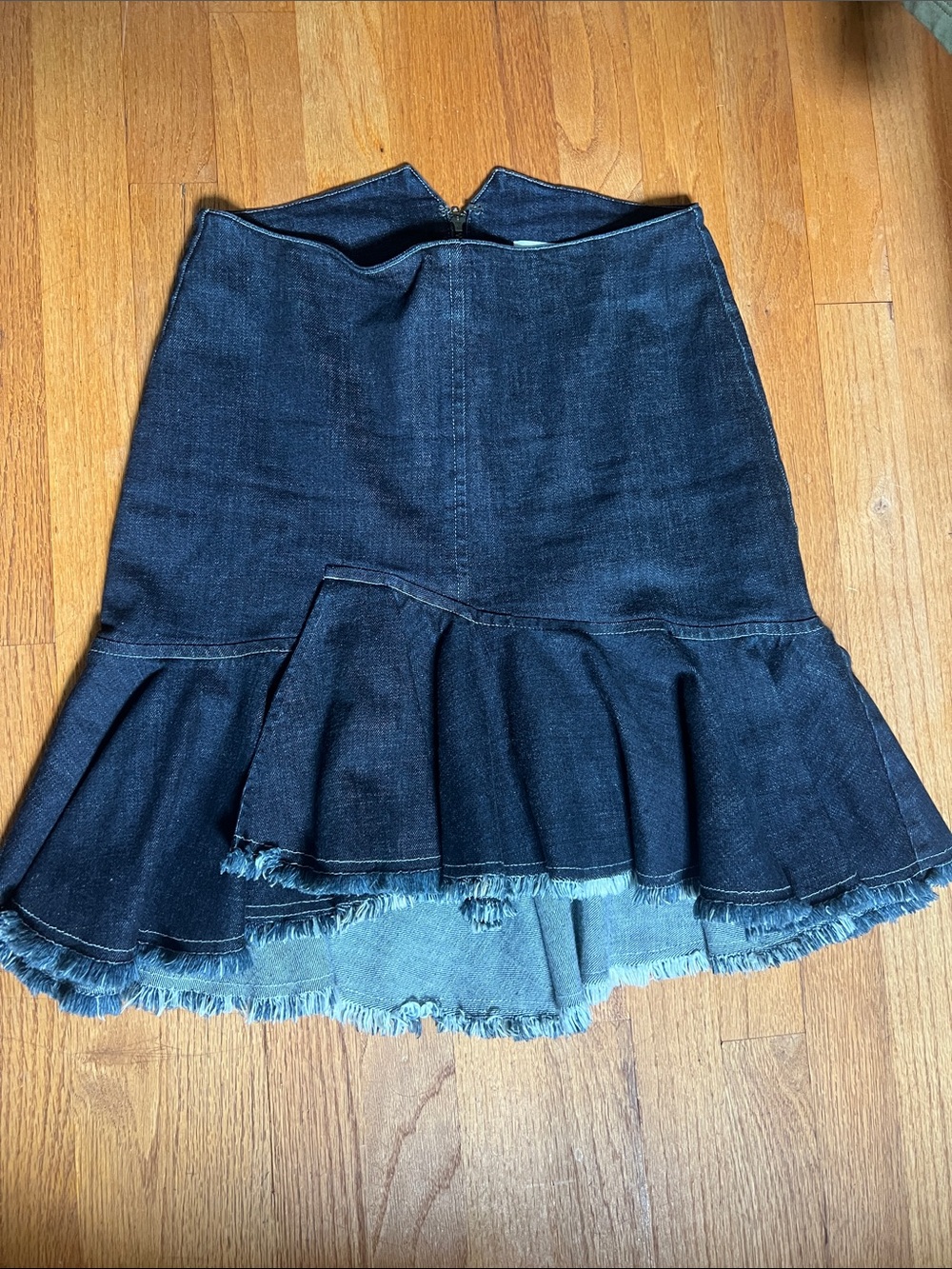 High-Low Dark Blue Denim Ruffle Skirt